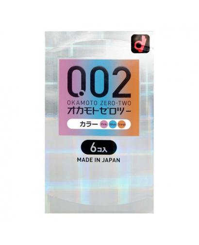 Japan OKAMOTO 002 0.02mm 3 Colors Polyurethane Condoms 6 Pcs, 日本OKAMOTO冈本 002避孕套 炫彩三色 6个装