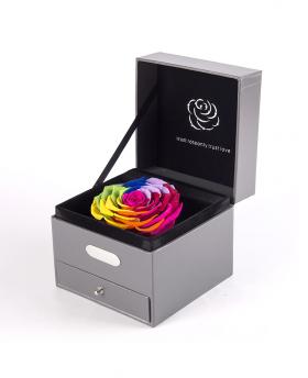Preserved Fresh Multi-Color Big Rose Immortal Flower with Music Box