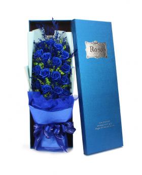 Preserved Fresh Gypsophila + 19 Stems of Royal Blue Soap Roses Immortal Flower
