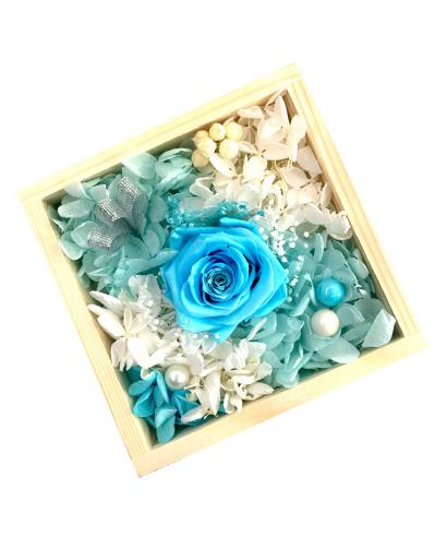 多彩玫瑰永生花木盒礼盒 - 天蓝色