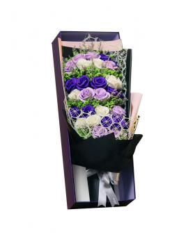 Preserved Fresh 33 Stems of Mixed Purple Roses Immortal Soap Flower