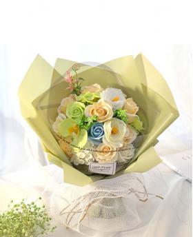 Preserved Fresh 18 Stems of Mixed Champagne Roses Immortal Soap Flower with Lights