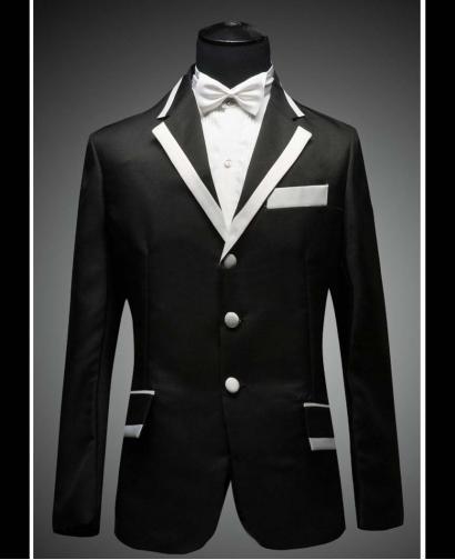 Men's Black with White Collar Black and White Wedding Dress Tuxedo  (Include Pants)