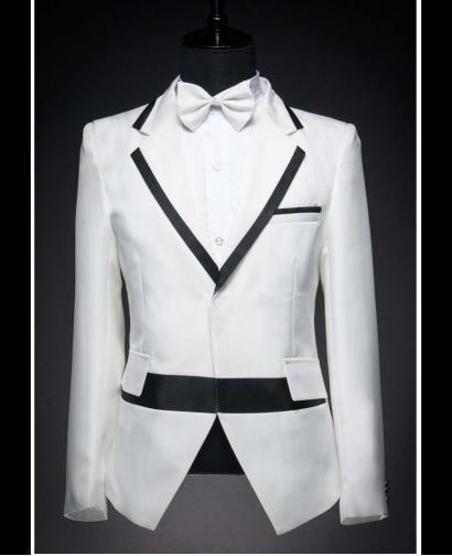 Men's White with Black Collar White Wedding Dress Tuxedo  (Include Pants)