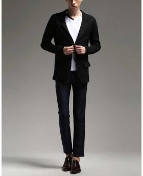 Asian Men's Clothing Stretch Knit Casual Slim Blazer 2 buttons
