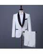Men's Black Curved Collar White Tuxedo Dress Suit  (Include White Pants and Tie)