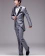男士时尚银灰色亮光婚礼晚宴燕尾服（包括裤子、领结和腰带）