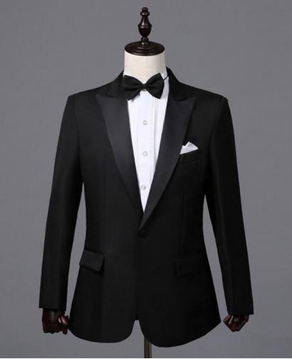 男士黑色新郎礼服无尾礼服（包括裤子、领带和皮带）