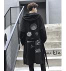 Spring Autumn Men Suede Over the Knee Hooded Long Style Unique Embroidery Thin Cloak Coat