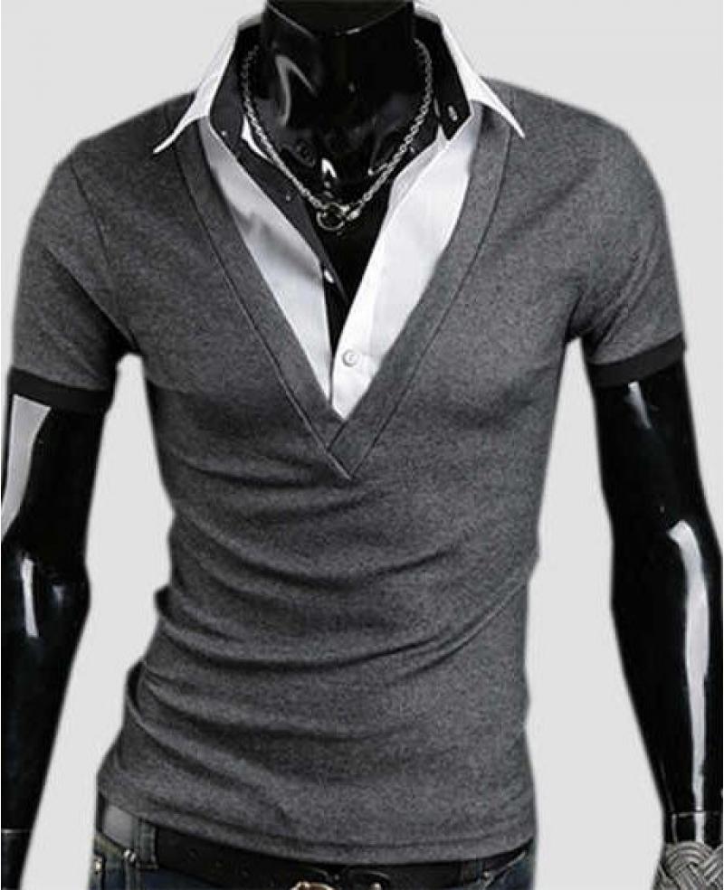 Men's Fake Two-piece Special Design With Shirt Collar Slim ...