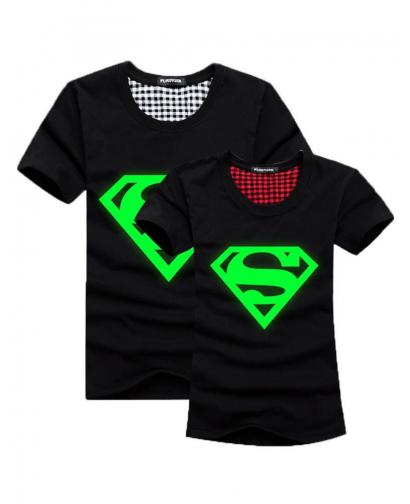 Green Fluorescence Super Man Pattern Lovers T-Shirt