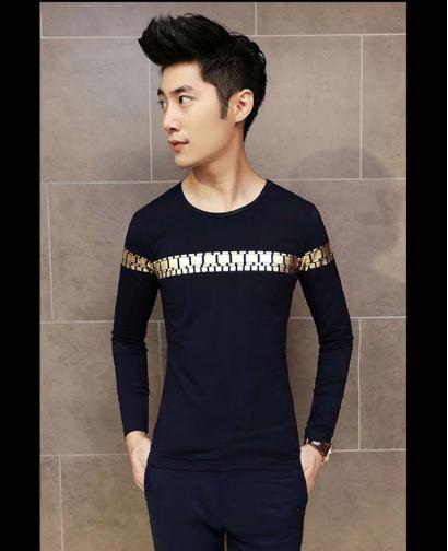 Fashion Men's Slim Fit Long Sleeve Gold Stamping Tops
