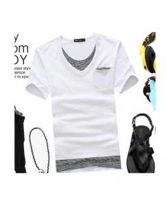 Men's Stripe Fake Two-Piece V-neck T-shirt