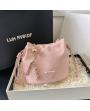 Women's Elegant Drawstring Bucket Bag with Pearl Chain Strap – Soft Satin Handbag for Party, Date, and Daily Use