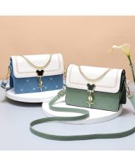 Women's Small Crossbody Bag – Color Block Flap Shoulder Purse with Pearl Chain & Adjustable Strap, PU Leather