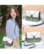 Women's Small Crossbody Bag – Color Block Flap Shoulder Purse with Pearl Chain & Adjustable Strap, PU Leather