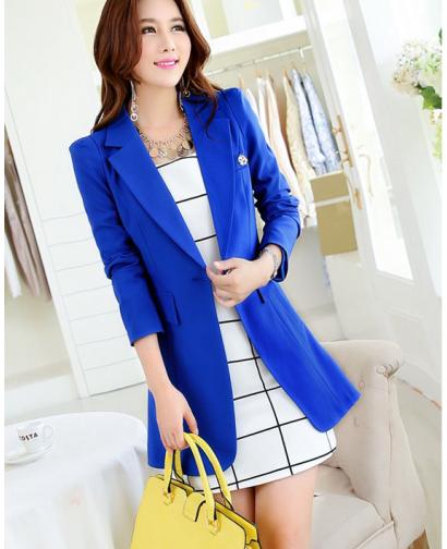 Women's Long Style Pink Blue and Black Blazer