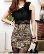 Fashion One Shoulder Lace Leopard Animal Patchwork Dress