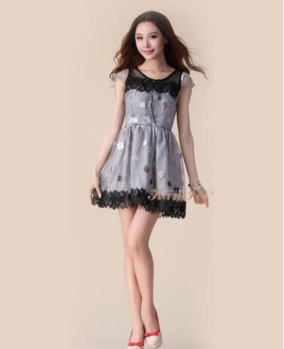 Temperament Stitching Lace Chiffon Dress