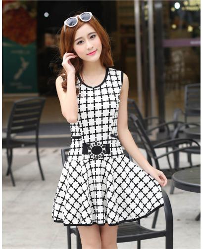 Korean Special Pattern Sleeveless Dress