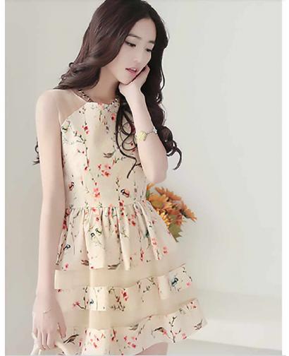Women's Slim Floral Lace Chiffon Dress, Princess Dress