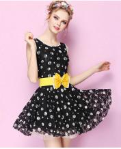 Fashion Dots Printing Sleeveless Lace Dress