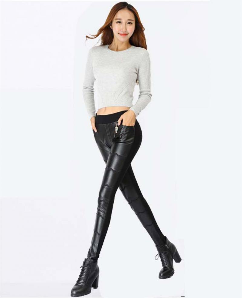 Women's Velvet Plus PU Leather Rhinestone Elastic Casual