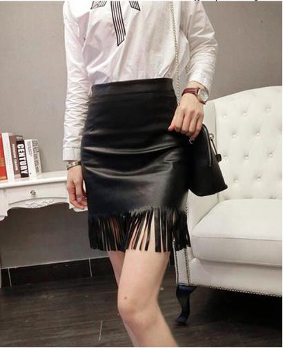Women's Fashion Pencil Tassel Leather Skirt
