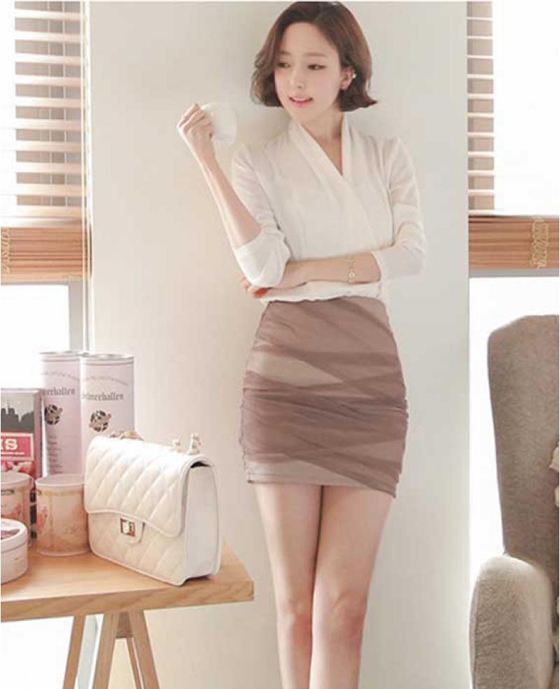 Sexy Office Lady Style Chiffon Mini Skirt 2 Pieces - WEGEE