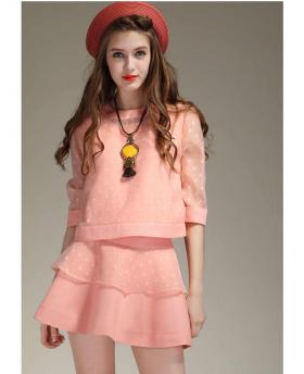 Korean Clothing Online Three-piece Polka Dot Skirt + Vest + Jacket