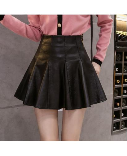 Women's Fashion High Waist Leather Skirt