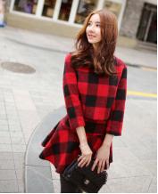 Korean Winter Fashion Women's Grid Style Top + Skirt (2 Pieces)