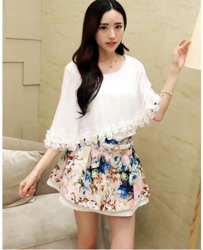 Korean Sunscreen Floral Women's Set (include top and skirt)
