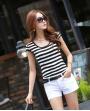 Round Neck Black and White Strips Bottoming T-Shirt