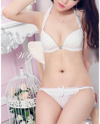 Women's Beautify Back and Front Fasten Ribbon White Bra Sets