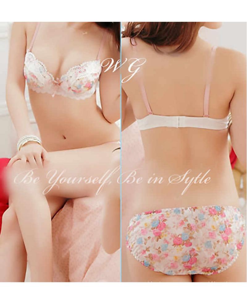 Magazine Style Fine Flower Trim Japanese Bra & Panties Set Thin