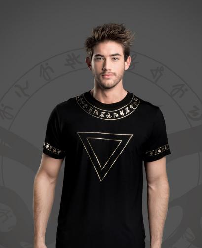WiGi Moda 设计师品牌亚特兰蒂斯 J系列黑色T恤金色印花 - 限量